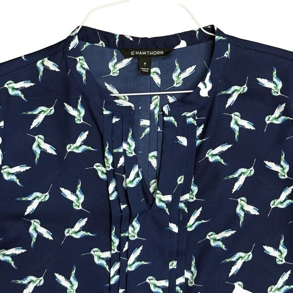 41 Hawthorn Hummingbird Shirt Semi Sheer Blue Top Blouse Womens Medium - Picture 1 of 8